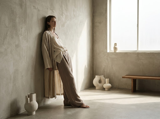 Elegant editorial fashion photography, calm and premium aesthetic